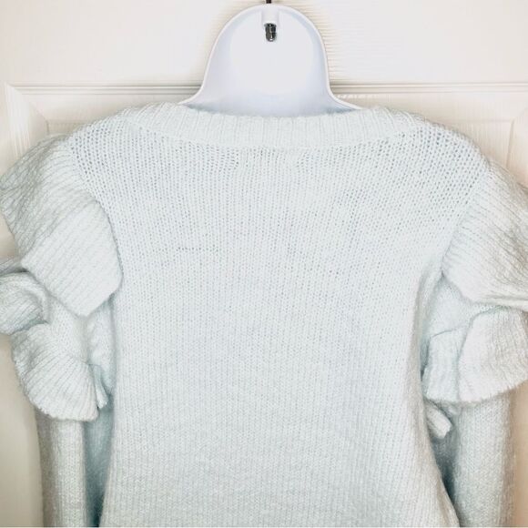 LOST + WANDER Stay Humble Sweater Exaggerated Ruffle Baby Blue M / L NWT - Picture 9 of 13